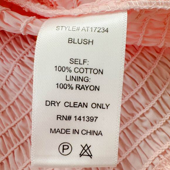 ASTR Milkmaid Fairy Cottagecore Puff Sleeve Smocked Poplin Crop Top Pink S NWT - Picture 7 of 9